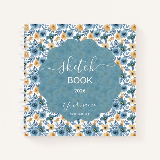 Blue and Gold Floral Notitieboek (Voorkant)
