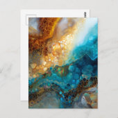 Blue and Gold Fluid Art Abstract Briefkaart (Voorkant / Achterkant)