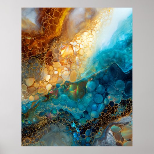 Blue and Gold Fluid Art Abstract Poster (Voorkant)