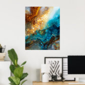 Blue and Gold Fluid Art Abstract Poster (Thuiskantoor)