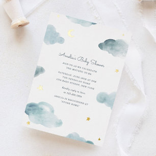 Blue and Gold Foil Sweet Dreams Baby shower Invite Folie Uitnodiging