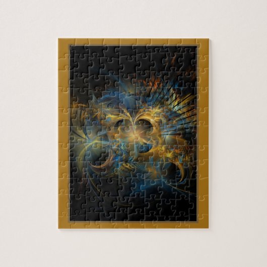 Blue and Gold Fractal Jigzaag Puzzle Legpuzzel (Verticaal)