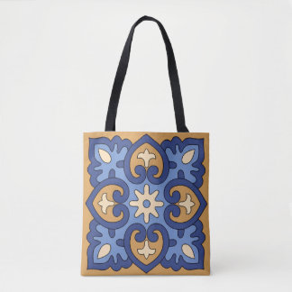 Blue and Gold Geometric Floral Draagtas