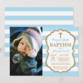 Blue and Gold Glitter Baptism Invitation Kaart (Voorkant / Achterkant)