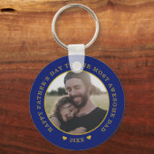 Blue and Gold Happy Vaderdag Photo Sleutelhanger (Voorkant)