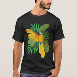 Blue and Gold macaw with leaves T-shirt