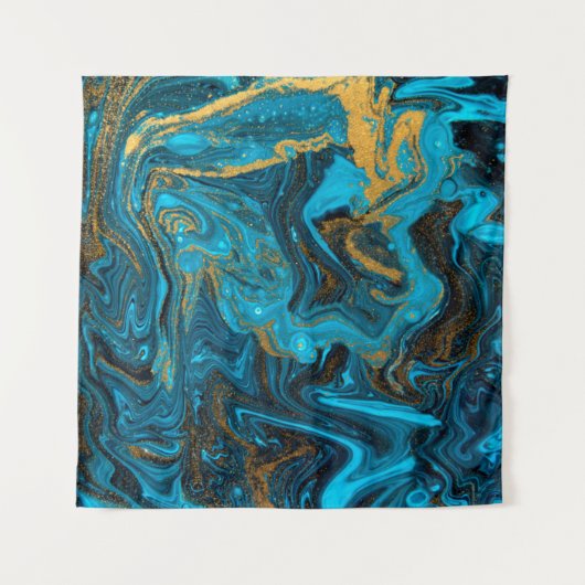 Blue and gold marbling pattern. Golden marble liqu Wandkleed (Voorkant (horizontaal))