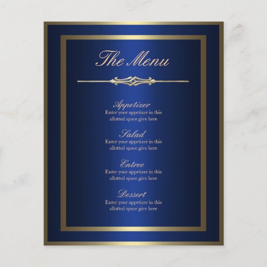 Blue and Gold Menu Kaart (Voorkant)