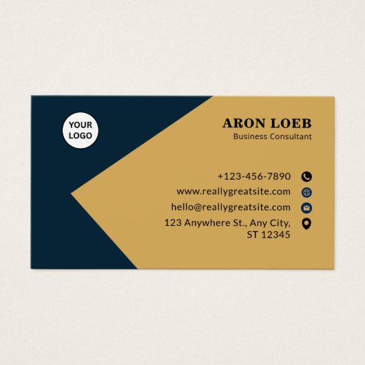 Blue and Gold Modern Corporate Business Card (Devant)