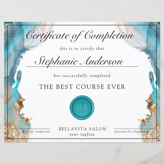 Blue and Gold Modern Liquid Waterverf Award (Voorkant)