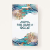 Blue and Gold Modern Liquid Waterverf Salon ID Badge (Achterkant)