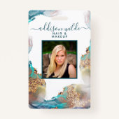 Blue and Gold Modern Liquid Waterverf Salon ID Badge (Voorkant)