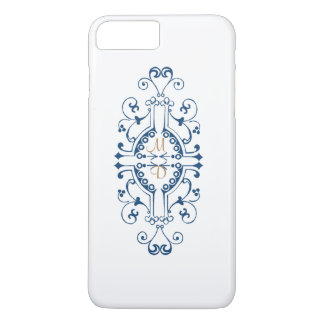 Blue and Gold Monogram iPhone Case