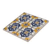 Blue and Gold Pattern Ceramic Tile Tegeltje (Zijkant)