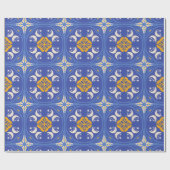Blue and gold patterned geometric  cadeaupapier (Vlak)