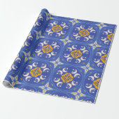 Blue and gold patterned geometric  cadeaupapier (Uitgerold)