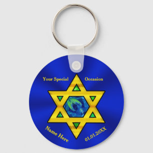 Blue and Gold Personalized Bar Mitzvah Favors Sleutelhanger