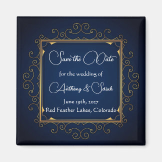 Blue and gold "save the date" magnet magneet