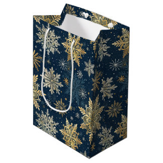 Blue and Gold Snowflake Christmas Medium Cadeauzakje