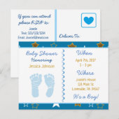 Blue and Gold Stars Boy's Baby Shower Invitations (Devant / Derrière)