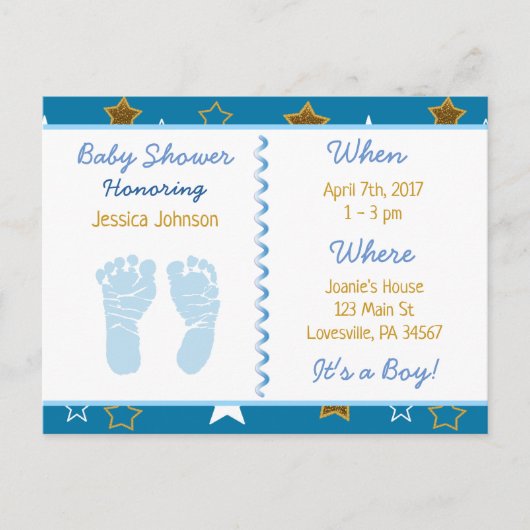 Blue and Gold Stars Boy's Baby Shower Invitations (Devant)