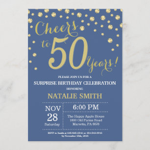 Blue and Gold Surprise 50th Birthday Diamond Kaart