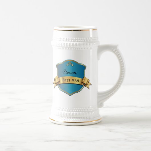 Blue and Gold Tone Plaque Best Man Wedding Stein Bierpul (Rechts)