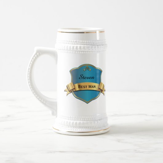 Blue and Gold Tone Plaque Best Man Wedding Stein Bierpul (Links)