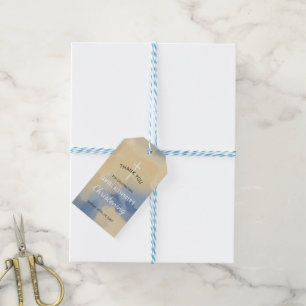 Blue and Gold Waterverf Boy Christening Hartelijk Cadeaulabel