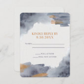 Blue and Gold Waterverf Swash Wedding RSVP-kaart RSVP Kaartje (Voorkant / Achterkant)