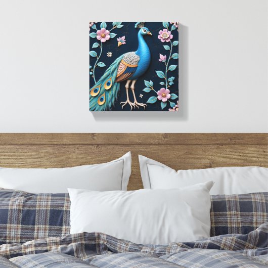 Blue and Golden Peacock Canvas Afdruk (Insitu (Slaapkamer))