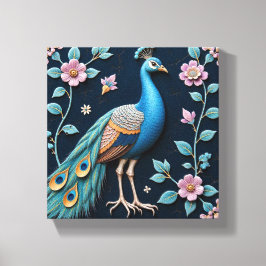 Blue and Golden Peacock Canvas Afdruk