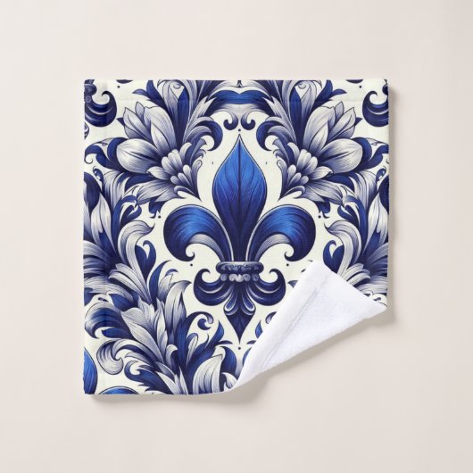 Blue and Gray Fleur de lis  (Gant de toilette)