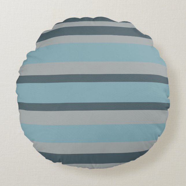 Blue and Gray striped Rond Kussen (Voorkant)