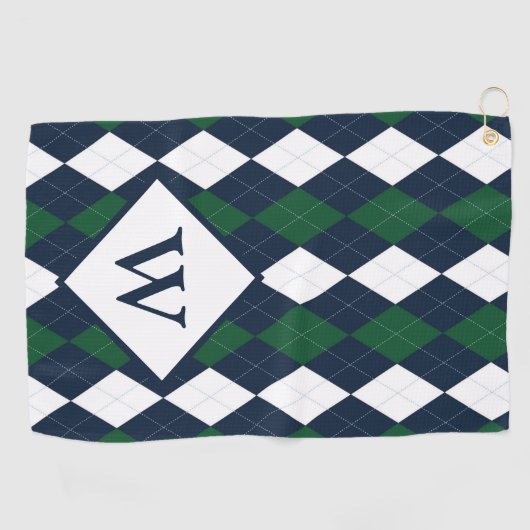 Blue and Green Argyle Monogrammed Golfhanddoek (Horizontaal)