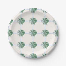 Blue and Green Clam Seashell Bord met geruit papie