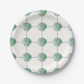 Blue and Green Clam Seashell Bord met geruit papie