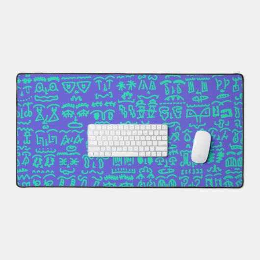 Blue and Green Doodle Desk Mat – Abstract Artistic (Clavier et souris)