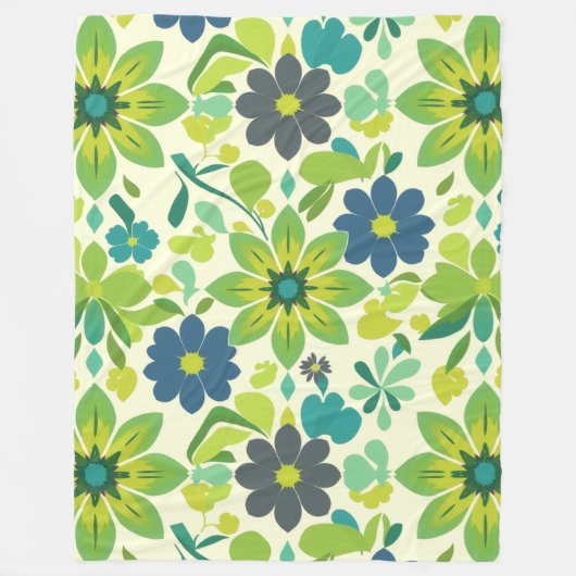 Blue and Green Floral Fleece Blanket (Voorkant)