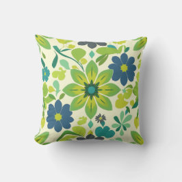 Blue and Green Floral Square Throw Pillow Kussen