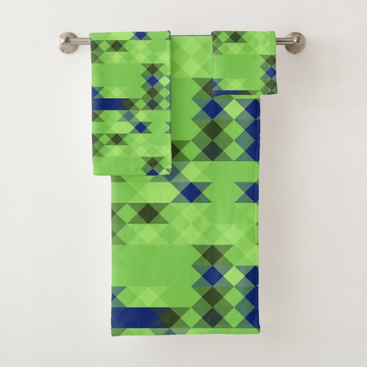 blue and green geometric pattern bad handdoek (Insitu)