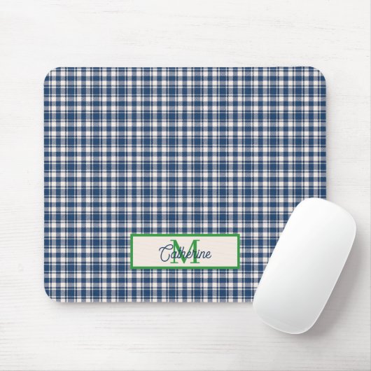 Blue and Green Gingham Plaid Tartan Monogram Muismat (Met muis)