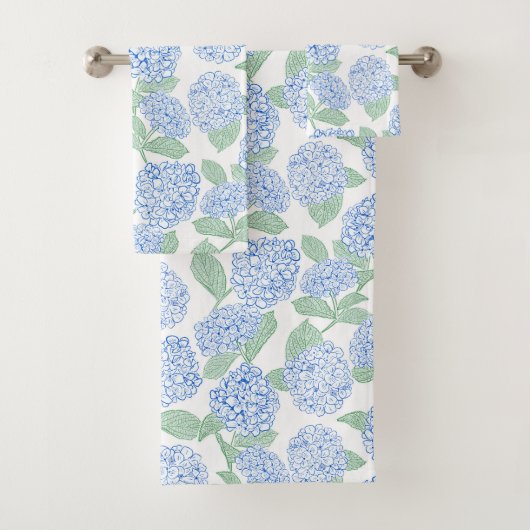 Blue and Green Hydrangea Floral Bath Towel Set Bad Handdoek (Insitu)