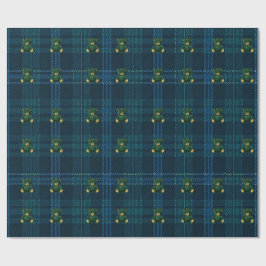 Blue and Green Plaid Teddy Bear Wrapping Paper Cadeaupapier