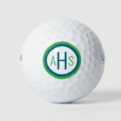 Blue and Green Scalloped Three Letter Monogram Golfballen (Voorkant)