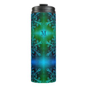 Blue and Green Snowflake Monogram Thermal Tumbler Thermosbeker