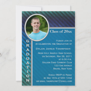Blue and Green Stripe Photo Afstuderen Invitation Kaart