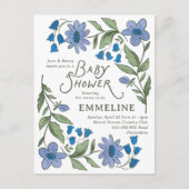 Blue and Green Sweet Country Floral Baby Shower Briefkaart (Voorkant)