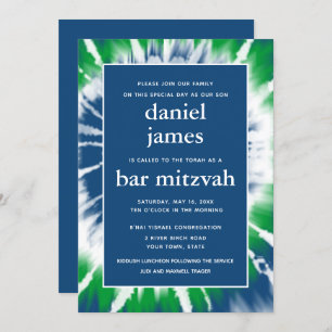 Blue and Green Tie Dye Bar Mitzvah Uitnodiging