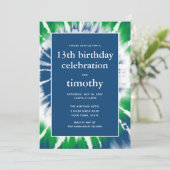 Blue and Green Tie Dye Birthday Invitation Kaart (Staand voorkant)